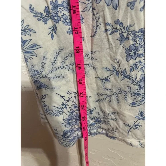 Lauren Ralph Lauren Floral Toile Ruffle V-Neck Sleeveless Cotton Top Blue XL - Picture 3 of 7